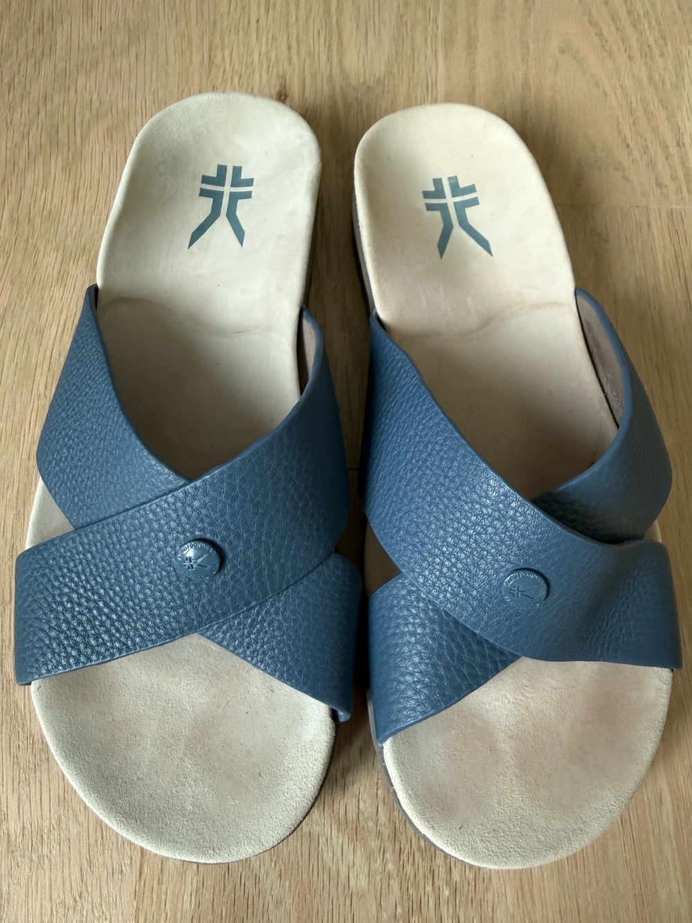 Kuru Breeze Leather Sandals Orthotic Footbed Mineral Blue Size 9 Wide